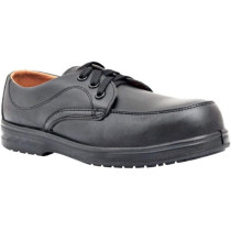 Abbasali Mens Black Leather Safety Shoes, Breathable And Lightweight, Steel Toe, Slip Resistant, Size 44