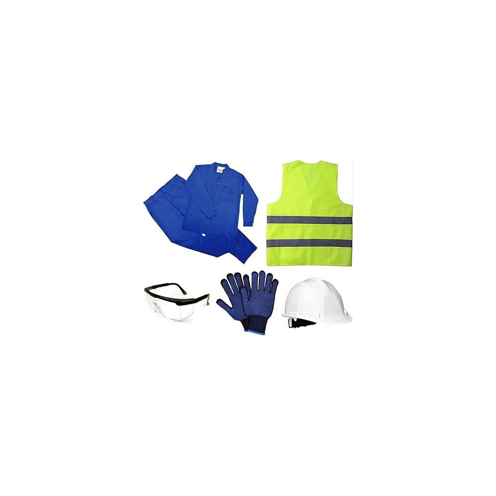 Abbasali Twill Cotton Safety Paint Shirt for Construction, Garage And Factories, Medium with Helmet, Goggles, Safety Jacket And Gloves