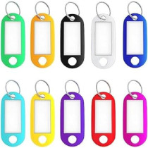 Abbasali Key Tags 100 Pack, Tough Plastic ID Labels with Split Ring And White Label
