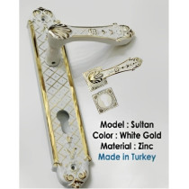 Abbasali Wooden Door Handle And Lock Set, Sultan Model, White Gold