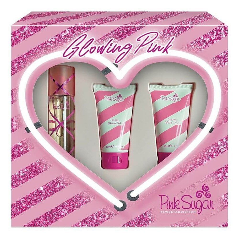 Aquolina Pink Sugar Glowing Pink Sweet Addiction For Women Set Eau De Toilette 50ml + Body Lotion 50ml + Shower Gel 50ml