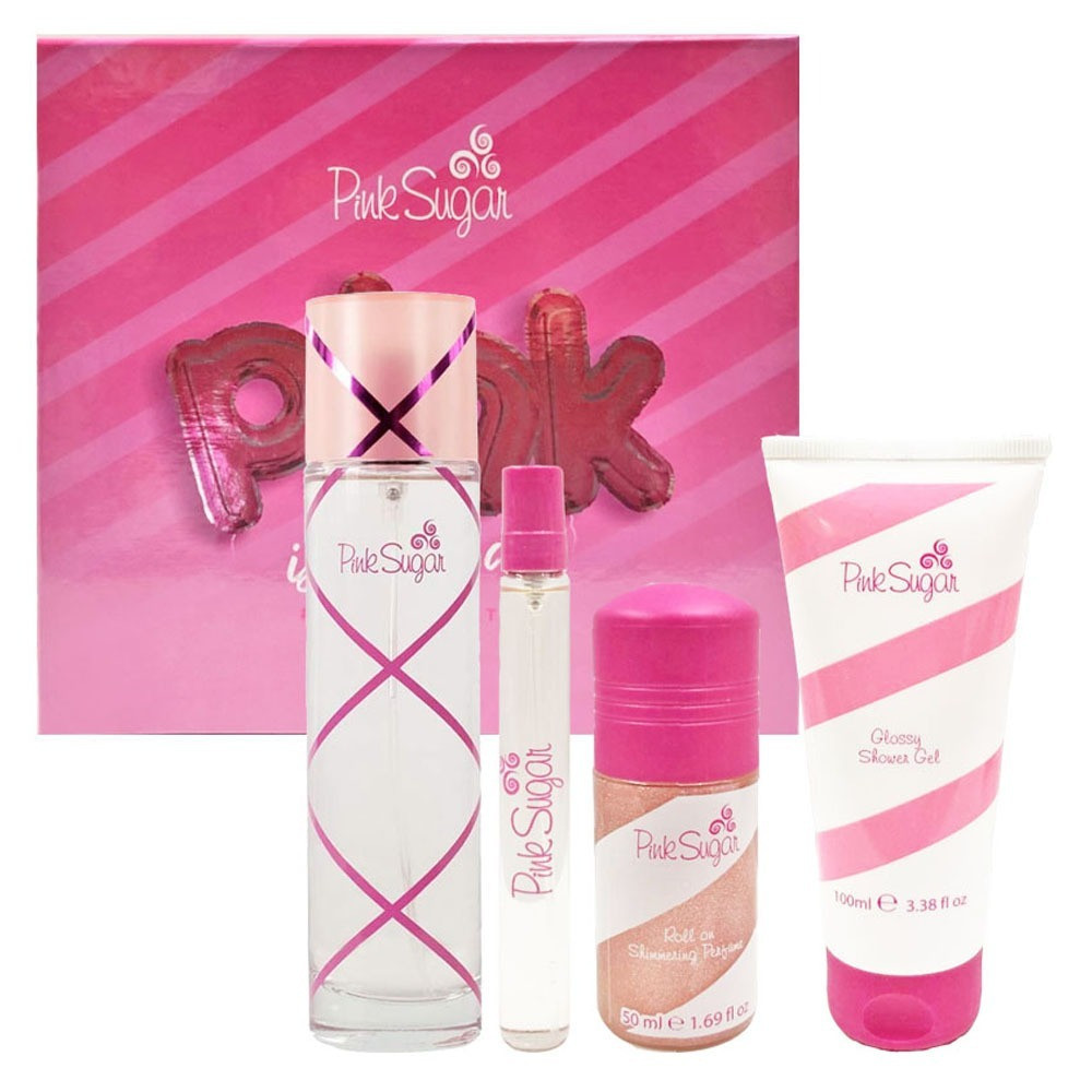 Aquolina Pink Sugar Pink Is In The Air For Women Set Eau De Toilette 100ml + Shimmering Roll-On 50ml + Eau De Toilette 10ml + Shower Gel 100ml