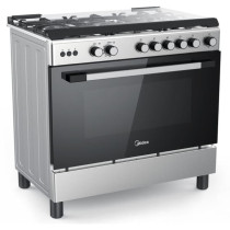 Midea 90X60Cm Stainless Steel Freestanding Cooker, Full Gas Cooking Range With Sabaf Italian Burners And Automatic Ignition, Oven Grill Convection And Rotisserie, Cast Iron Pan Support, LME95030FFD-C, 1 Year Warranty