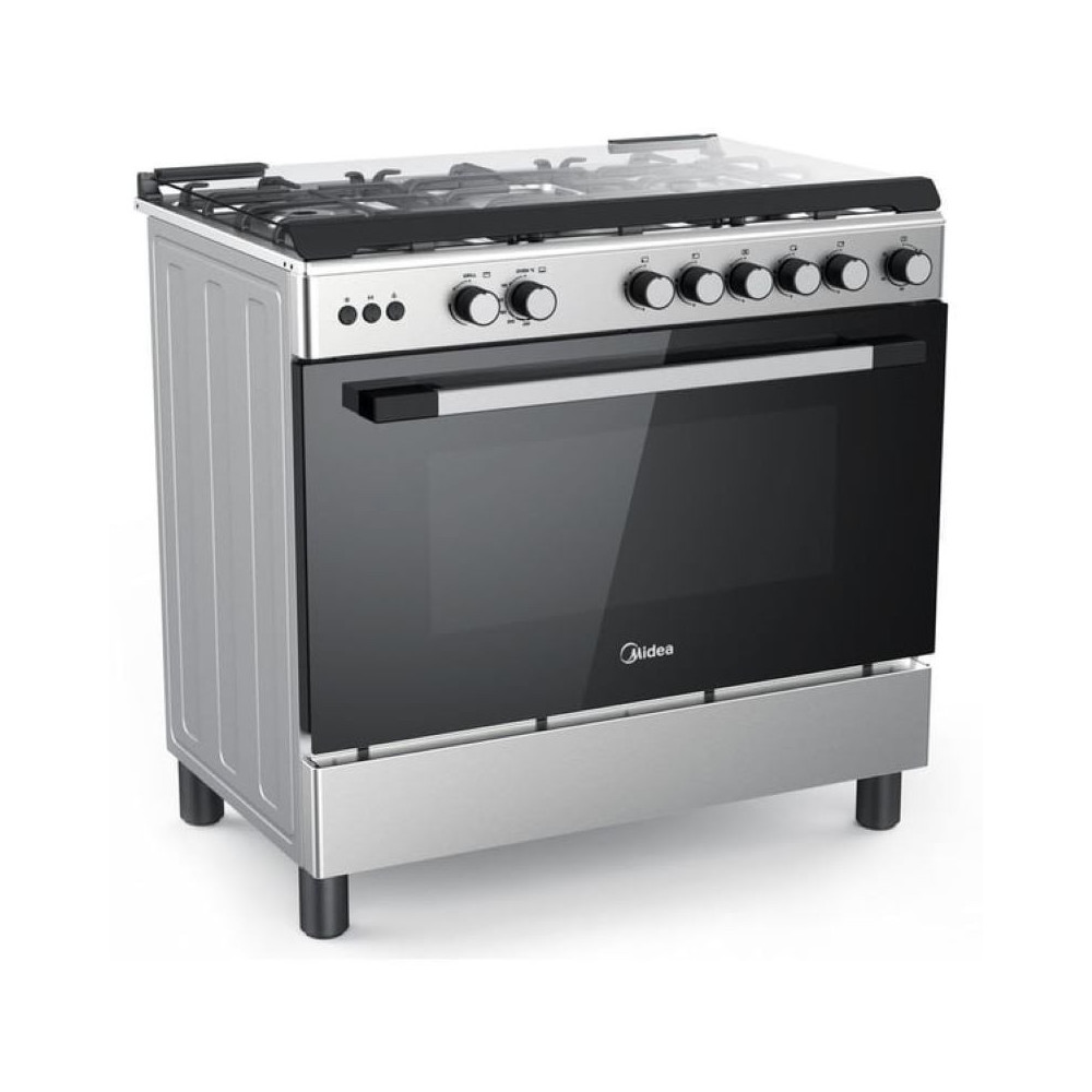 Midea 90X60Cm Stainless Steel Freestanding Cooker, Full Gas Cooking Range With Sabaf Italian Burners And Automatic Ignition, Oven Grill Convection And Rotisserie, Cast Iron Pan Support, LME95030FFD-C, 1 Year Warranty