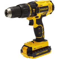 Stanley Cordless Hammer Drill 18V, 45Nm, 2 Speed, Reversible, 1.5Ah Li-Ion Batteries with Kit Box, Yellow/Black - SCH20S2K-B5