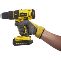 Stanley Cordless Hammer Drill 18V, 45Nm, 2 Speed, Reversible, 1.5Ah Li-Ion Batteries with Kit Box, Yellow/Black - SCH20S2K-B5