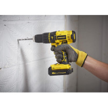 Stanley Cordless Hammer Drill 18V, 45Nm, 2 Speed, Reversible, 1.5Ah Li-Ion Batteries with Kit Box, Yellow/Black - SCH20S2K-B5