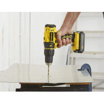 Stanley Cordless Hammer Drill 18V, 45Nm, 2 Speed, Reversible, 1.5Ah Li-Ion Batteries with Kit Box, Yellow/Black - SCH20S2K-B5
