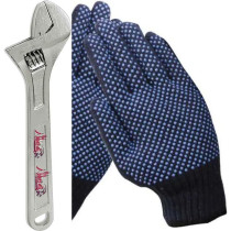 Abbasali Carbon Steel Adjustable Wrench, Extra Wide Jaw Opening, Heat Treated Chrome Plated Drop Forged with Dotted Glove 1 Pair, 10 inch