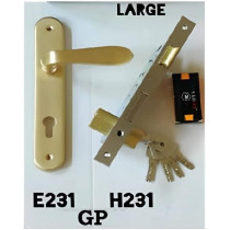 Abbasali Wooden Door Handle and Lock for Entrance and Interior Doors, Large Model E231 H231, Silver