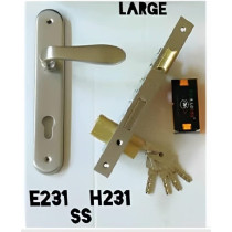 Abbasali Wooden Door Handle and Lock for Entrance and Interior Doors, Large Model E231 H231, Silver