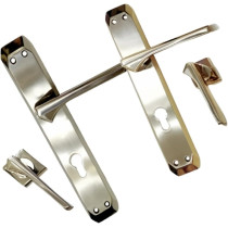 Abbasali Wooden Door Handle for Entrance and Interior Doors, Model NEHIR Plate, Silver