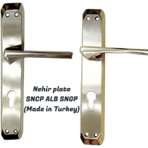 Abbasali Wooden Door Handle for Entrance and Interior Doors, Model NEHIR Plate, Silver