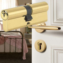 Abbasali Security Double Cylinder Door Barrel European Door Lock with Keys, 80mm, Gold, Brass Finish, Anti Shock, Anti Drilling, Anti Pique Protection