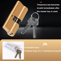 Abbasali Security Double Cylinder Door Barrel European Door Lock with Keys, 80mm, Gold, Brass Finish, Anti Shock, Anti Drilling, Anti Pique Protection