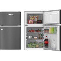 Nikai 135L Gross/88L Net, Small Double Door Mini Refrigerator with Vegetable Crisper & Adjustable Glass Shelves, Defrosting, Mini Fridge for Home, Kitchen, Bedroom, Office & Hotels NRF135DDS Silver