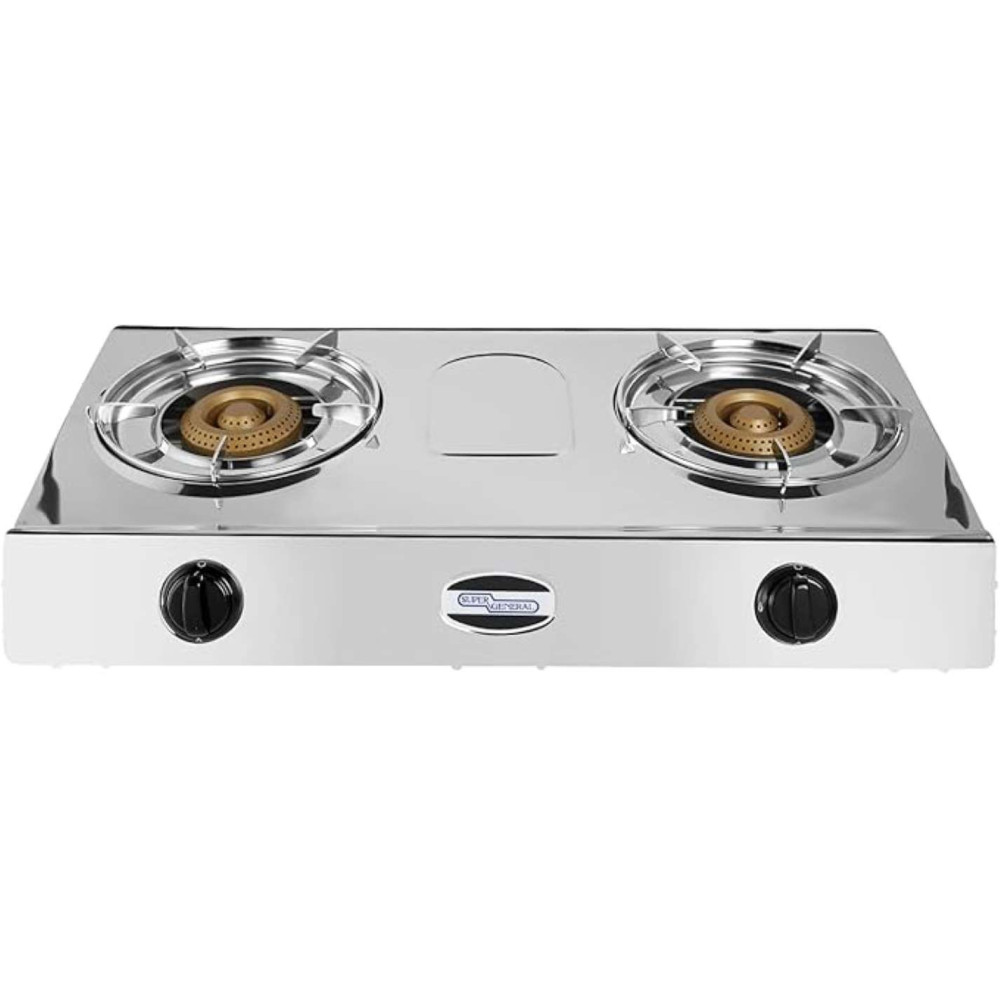 Super General Table-Top Gas-Cooker 2 Burner, Stainless - Steel - Cooker, Silver Colour