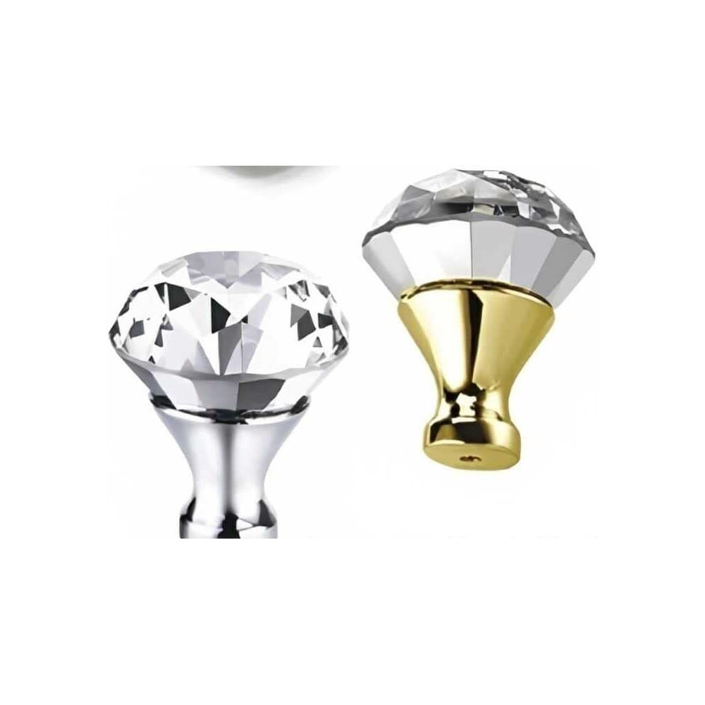 Abbasali Set of 2 Clear Glass Crystal Cabinet Knobs, Gold Half Diamond Design