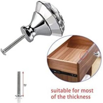 Abbasali Set of 2 Clear Glass Crystal Cabinet Knobs, Gold Half Diamond Design