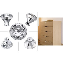 Abbasali Set of 2 Clear Glass Crystal Cabinet Knobs, Gold Half Diamond Design