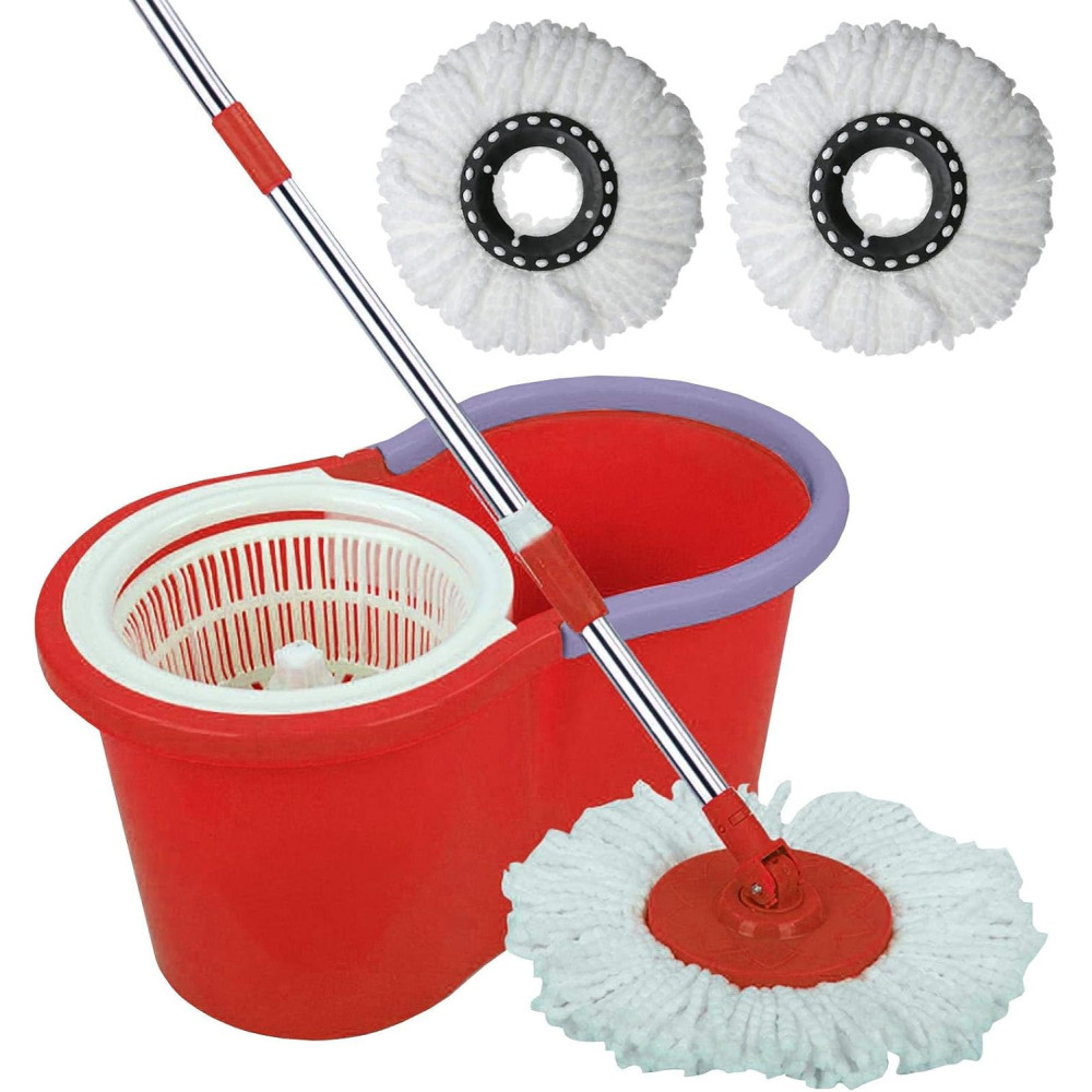 Generic 360 Degree Spin Mop Bucket Set, Rotating Floor Cleaner with 3 Dry Heads, Color May Vary