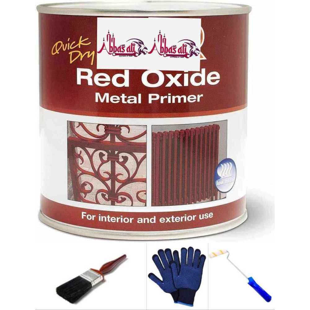 Abbasali Red Oxide Metal Primer, 3.6L, Interior And Exterior Metal Treatment with 3 Inch Brush And 4 Inch Roller