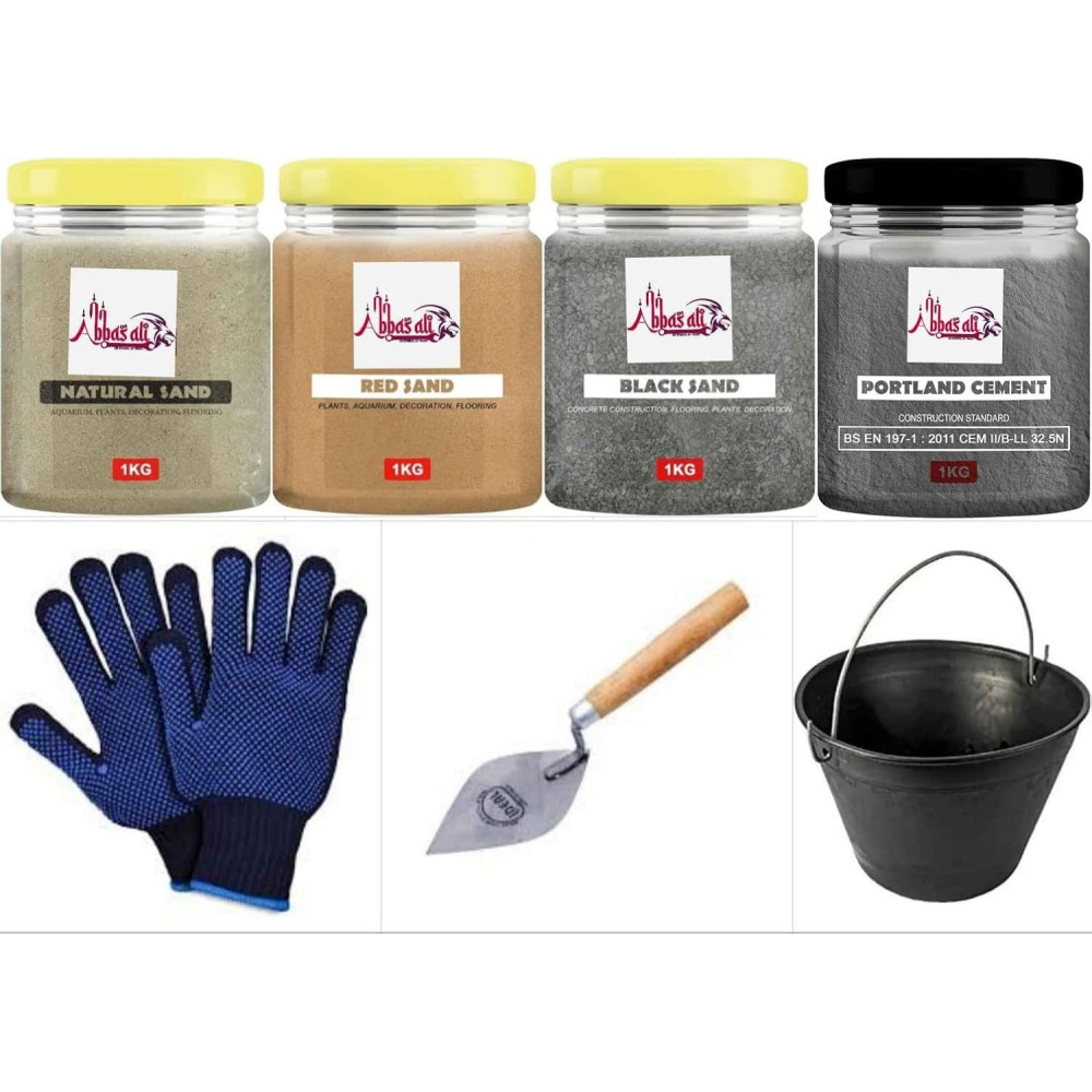 Abbasali Multi-Purpose Natural Sand, 1kg, Ideal for Construction, Aquarium, and DIY Projects with Gloves And Bucket