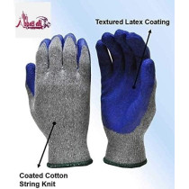 Abbasali Rubber Latex Double Coated Work Gloves with Grip, Heavy Duty Cotton Blend for Construction, Gardening, and More 12 Pairs, Blue, Uni Size