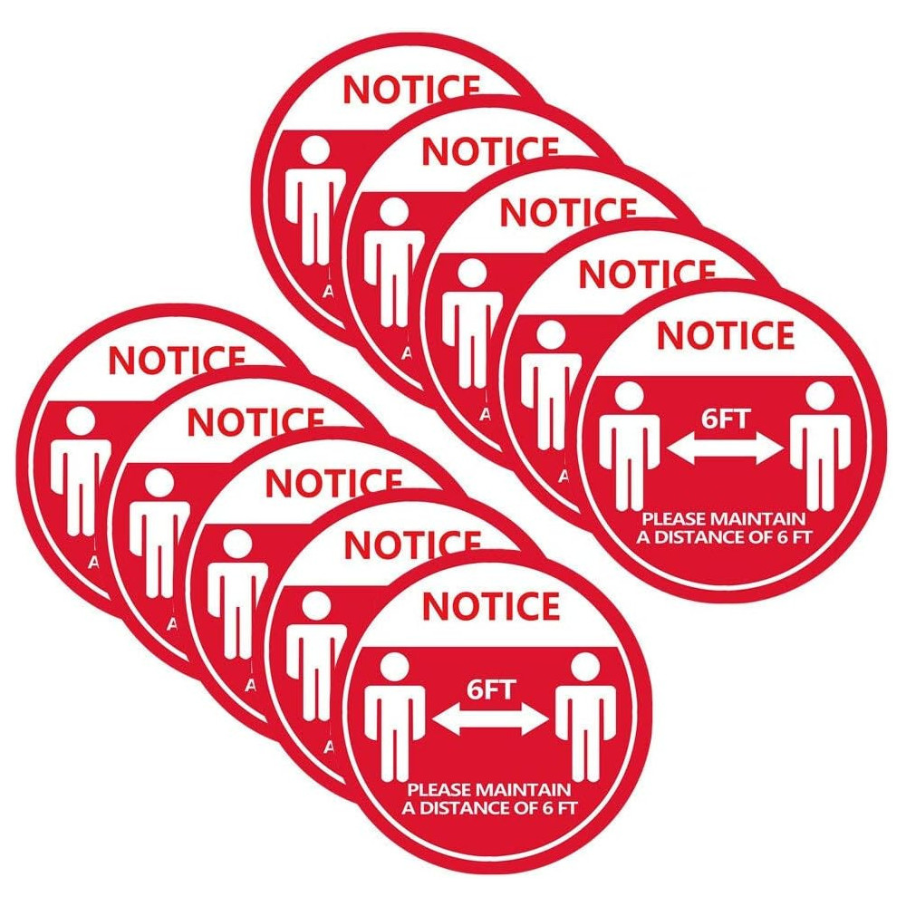Lqw Home Floor Markers, 1/5/10 Pcs Floor Warning Stickers, Social Distancing, Please Keep Wait Here Stand Here, and Keep 6ft Distance, Stickers, 10 Pcs