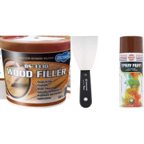 Abbasali Carpenter Wood Filler 500g, Includes Scraper & Brown Spray Paint for Wood Repair and Finishing