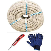 Abbasali 40 Yards White Cotton Cord, 12mm Craft Rope for Wall Hangings, Gardening, and Home Includes Gloves and Knife