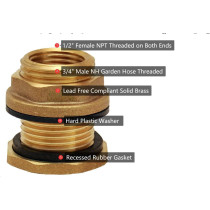 Abbasali Solid Brass Bulkhead Tank Fitting BRF68-75A, 1/2 Inch Durable and Reliable Water Connection