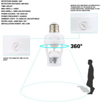 360 Degree Detection PIR Infrared Motion Sensor E27 LED Light Lamp Base Holder, Day & Night Modes for Energy Efficient Lighting