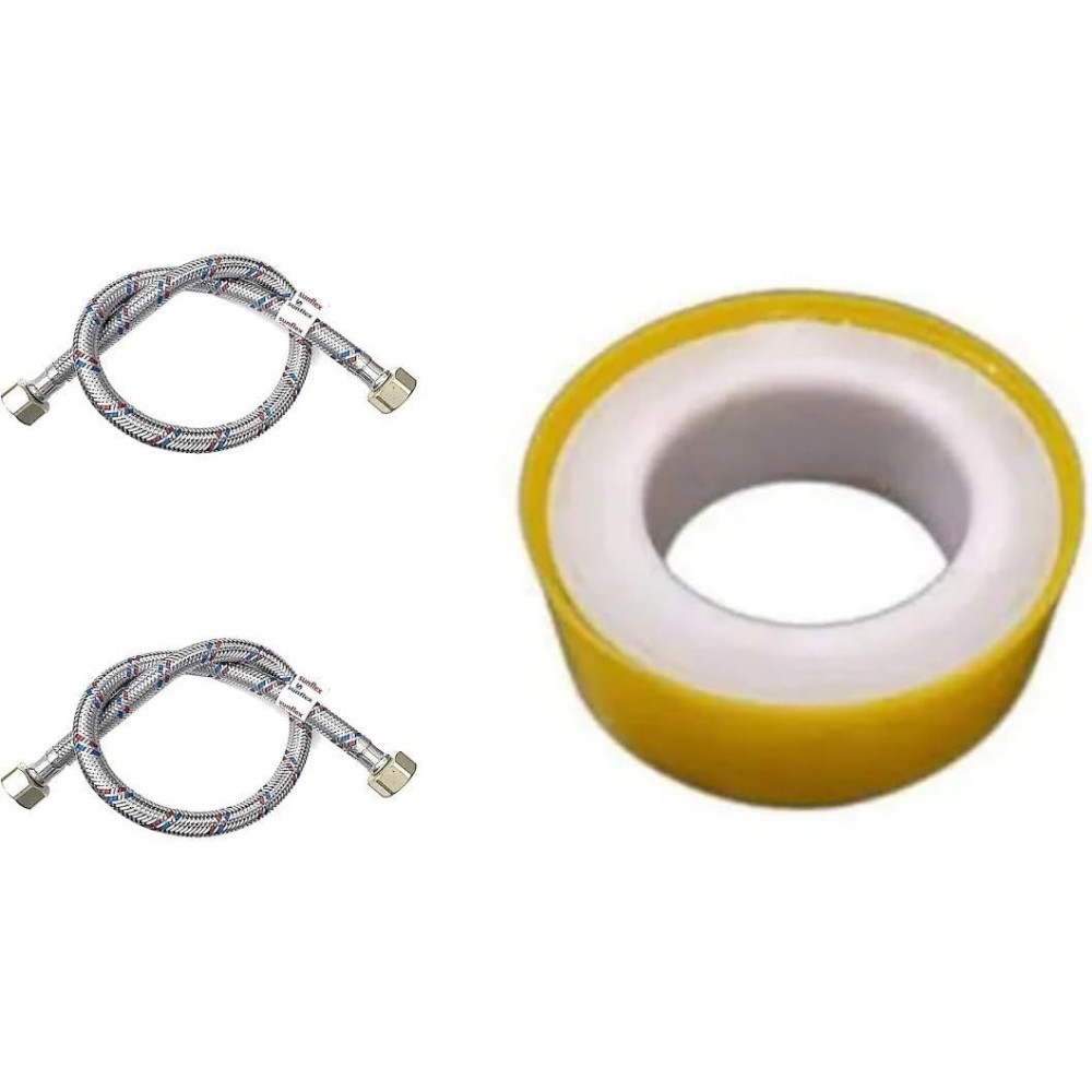 Abbasali Pack of 2 Flexible Pipe Stainless Steel Braided Hose for Toilet/Taps, 1/2 x 1/2 Inch BSP) with 2 pcs Teflon Tape, 40 cm