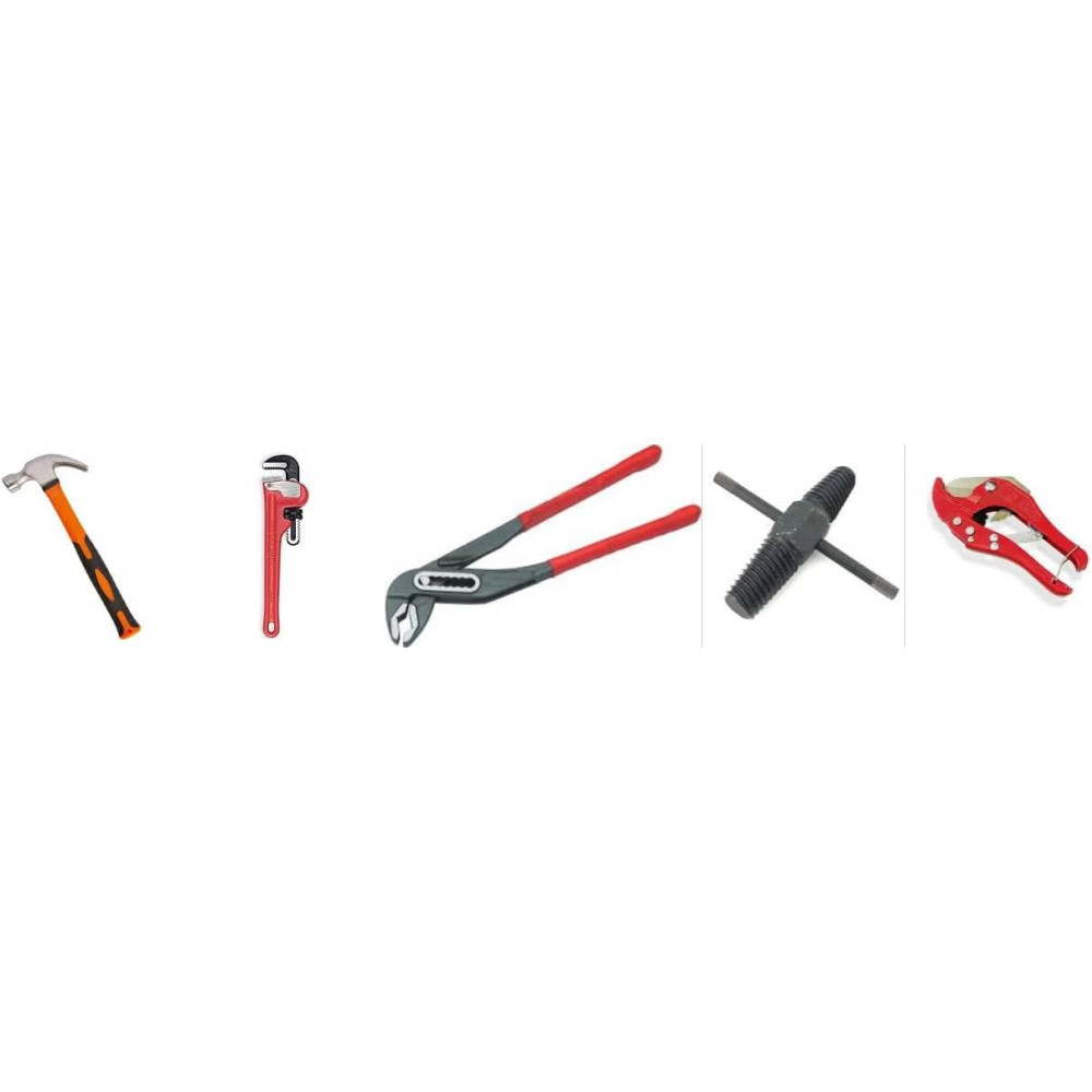 Abbasali Plumber Tool Kit, Includes Pipe Wrench 300mm, Ball Pein Hammer with Handle, Water Pump Plier Box Joint, and Double-Head Tap Faucet Screw Extractor