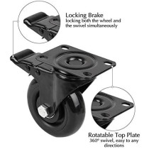 Abbasali Heavy Duty 2 Inch Swivel Caster Wheels, Polyurethane PU Casters with 360 Degree Top Plate, 600 LB Capacity, Pack of 4, Locking