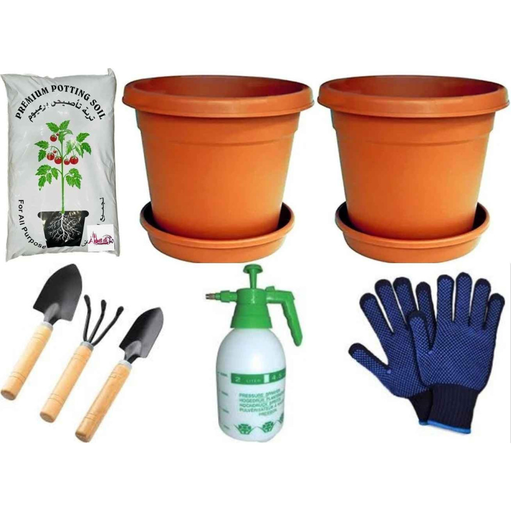 Abbasali Potting Soil 5Kg Organic, Includes Garden Tools Kit, Gloves, PVC Pots And 2L Pressure Sprayer for Indoor And Outdoor Plants