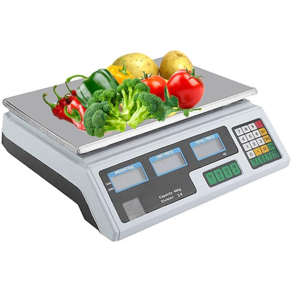 Relaxbx Digital Electronic Price Computing Scale, 40kg Commercial Platform for Fruits And Vegetables, White