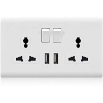 Abbasali 2 USB Wall Socket with Double Switch And Tamper Resistant Duplex Receptacle, White