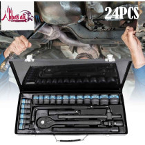 Abbasali 24 Piece Impact Socket Set, 1/2 Inch Master Drive CRV with Extension Bars And T-Bar