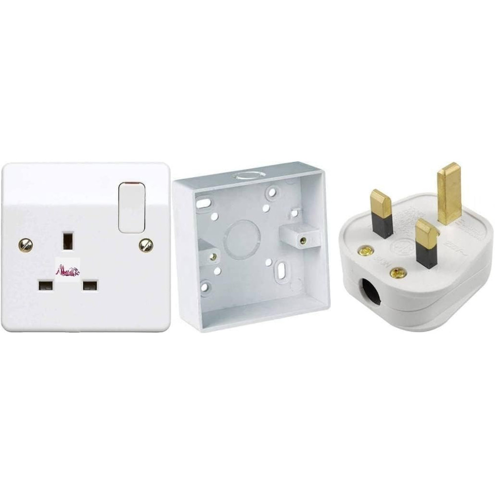 Abbasali 13Amp Switch Socket with 3x3 PVC Box And Top Plug for Reliable Power Connection