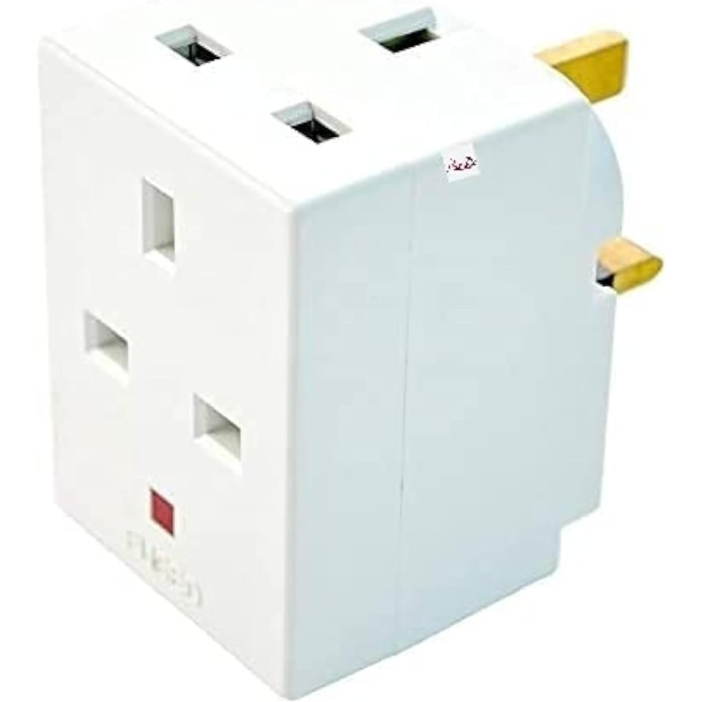 Abbasali 3 Way Socket Multi-Plug Adapter UK Mains 13A 240V AC, 2Pcs Pack