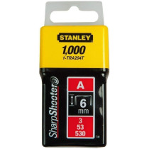 Stanley Type A Staples, Silver, 6mm, 1000 Pieces for Heavy-Duty Use, TRA204TBT