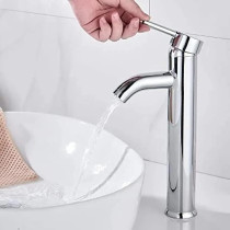 Abbasali Chrome Plated Wash Basin Mixer, Single Lever Deck Mounted Faucet for Hot And Cold Water