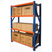 Abbasali Heavy Duty Metal Warehouse 4 Steps Racking Storage, Steel Shelf, 300kg Capacity per Shelf, Dimensions: 200 x 60 x 200cm, Blue And Orange