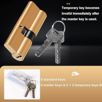 Abbasali Security Double Cylinder Door Barrel European Door Lock with Keys Brass Finish Anti-Shock Anti-Drilling Anti-Pique Door Lock 70mm, Gold