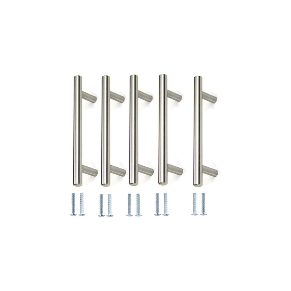 Abbasali Stainless Steel T-Bar Cabinet Pull Handles, Brushed Nickel, 16cm Hole Size, Pack of 5