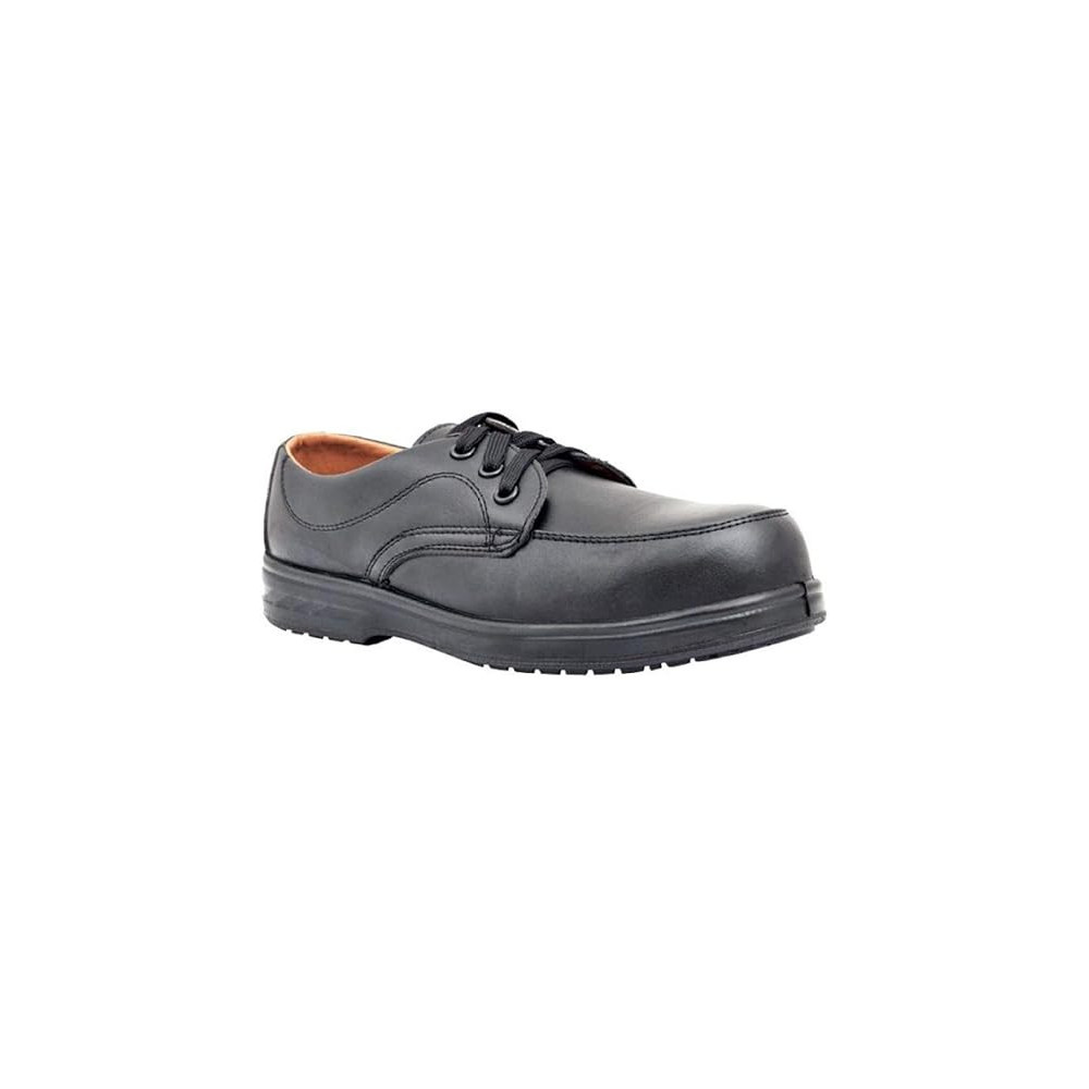 Abbasali Men Black Leather Safety Shoes, Mesh Breathable Lightweight Comfortable Steel Toe Industrial Construction Slip Resistant Shoes, 42, Lace Up