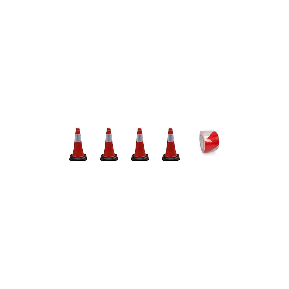 Abbasali 4 Pcs Safety Cone 100CM with Warning Tape, 1 Pc Red/White
