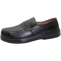 Abbasali Men Black Leather Safety Shoes, Mesh Breathable Lightweight Comfortable Steel Toe Industrial Construction Slip Resistant Shoes, Size 44, Laceless